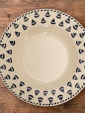 Furio White/Blue Ceramic Sailboat Nautical Bowl Made in Italy